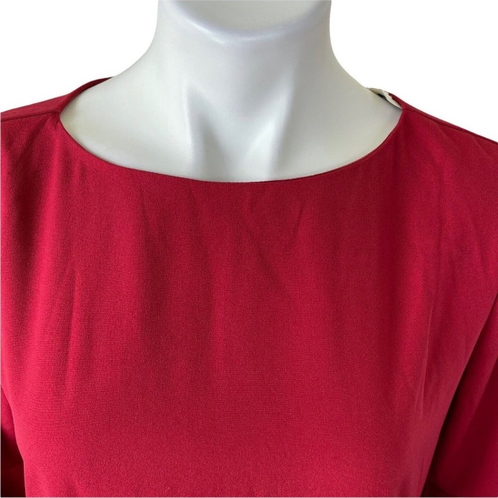 Red Ruffle-Sleeve Sheath Dress - Satin Ruffle - Picture 7 of 12